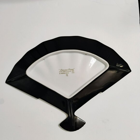 Fitz & Floyd Cloisonne Peony Black Porcelain Plate Fan Shaped Japan Ceramic Gold - Picture 7 of 9